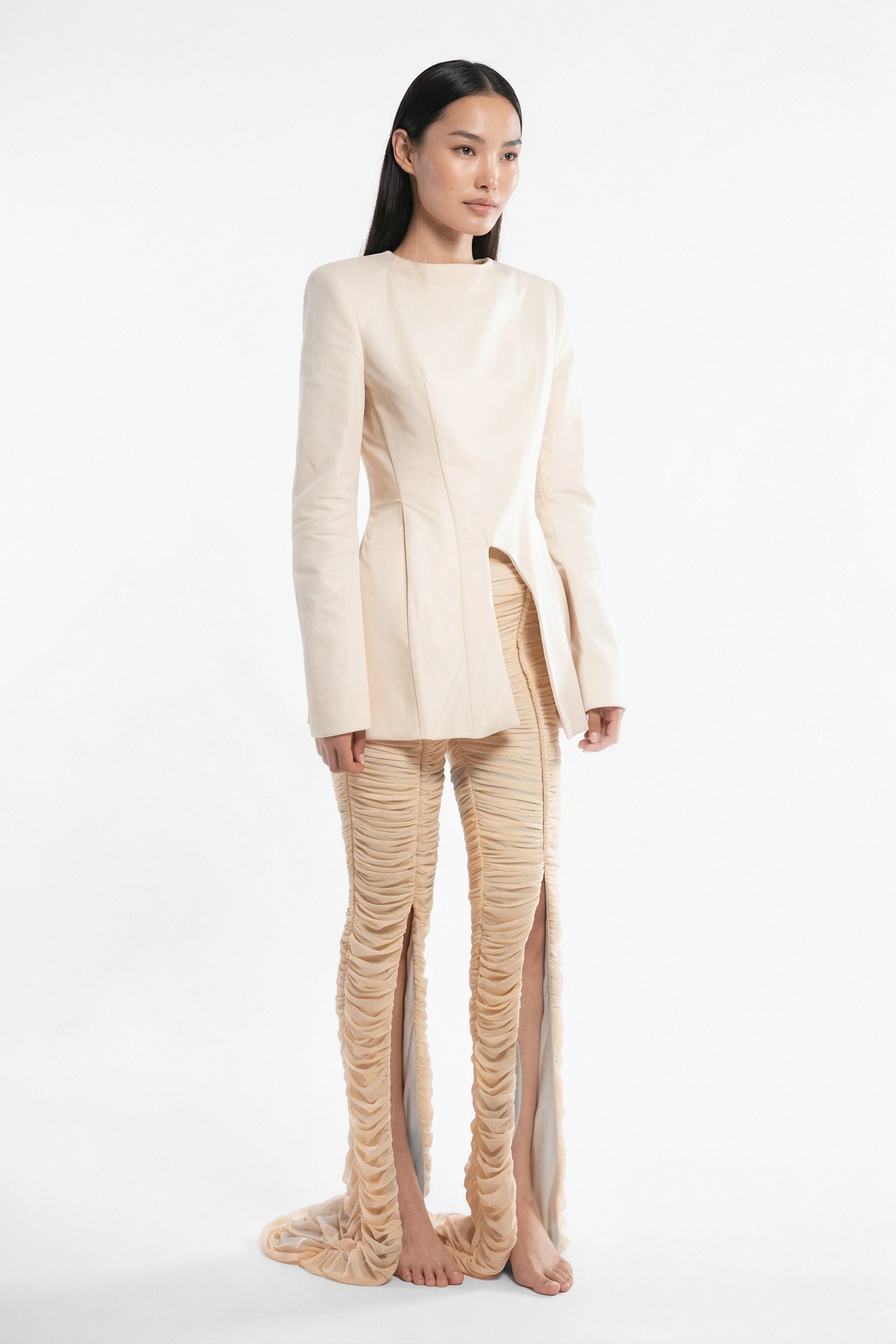 Structured Blazer & Draped Tulle Pants