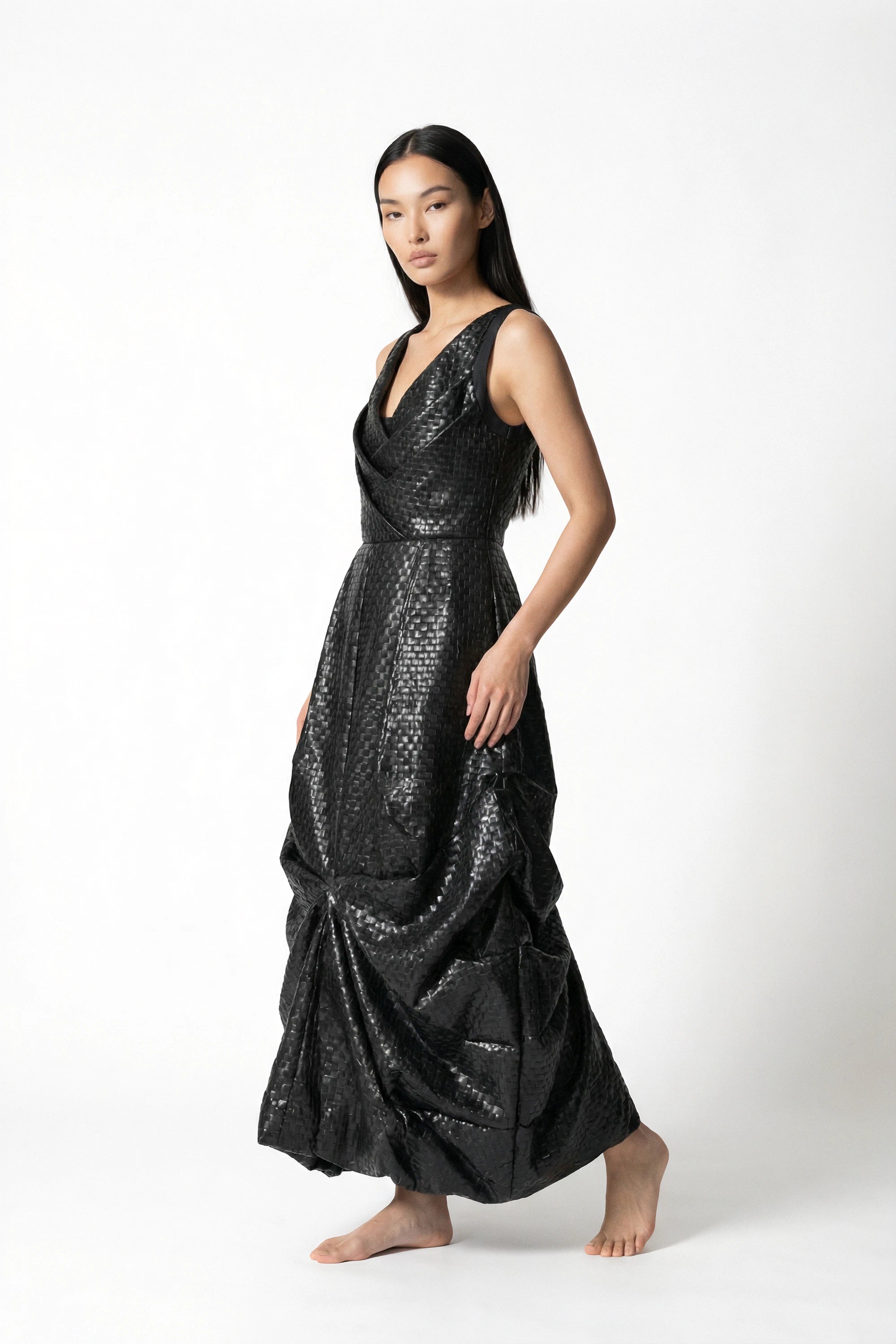 Black Modular Art Couture Dress in Post-Consumer Packaging