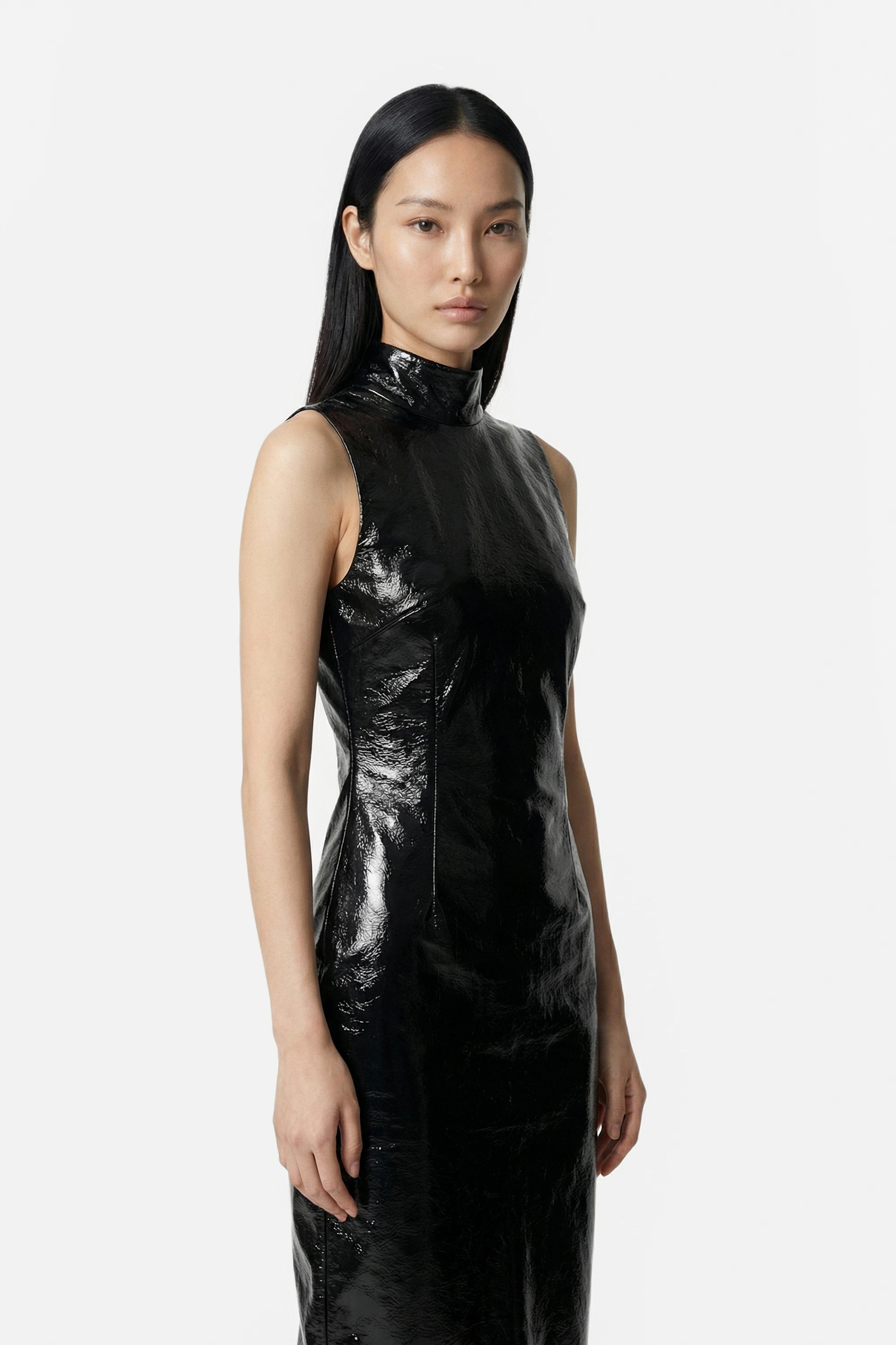 Black resin turtle neck dress