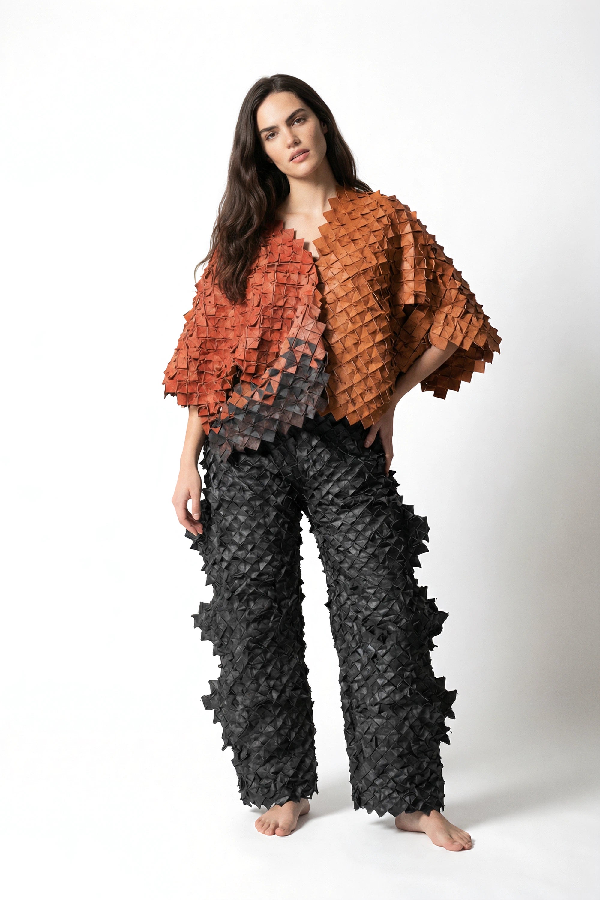 Modular Art Couture Ensemble in Reclaimed Leather