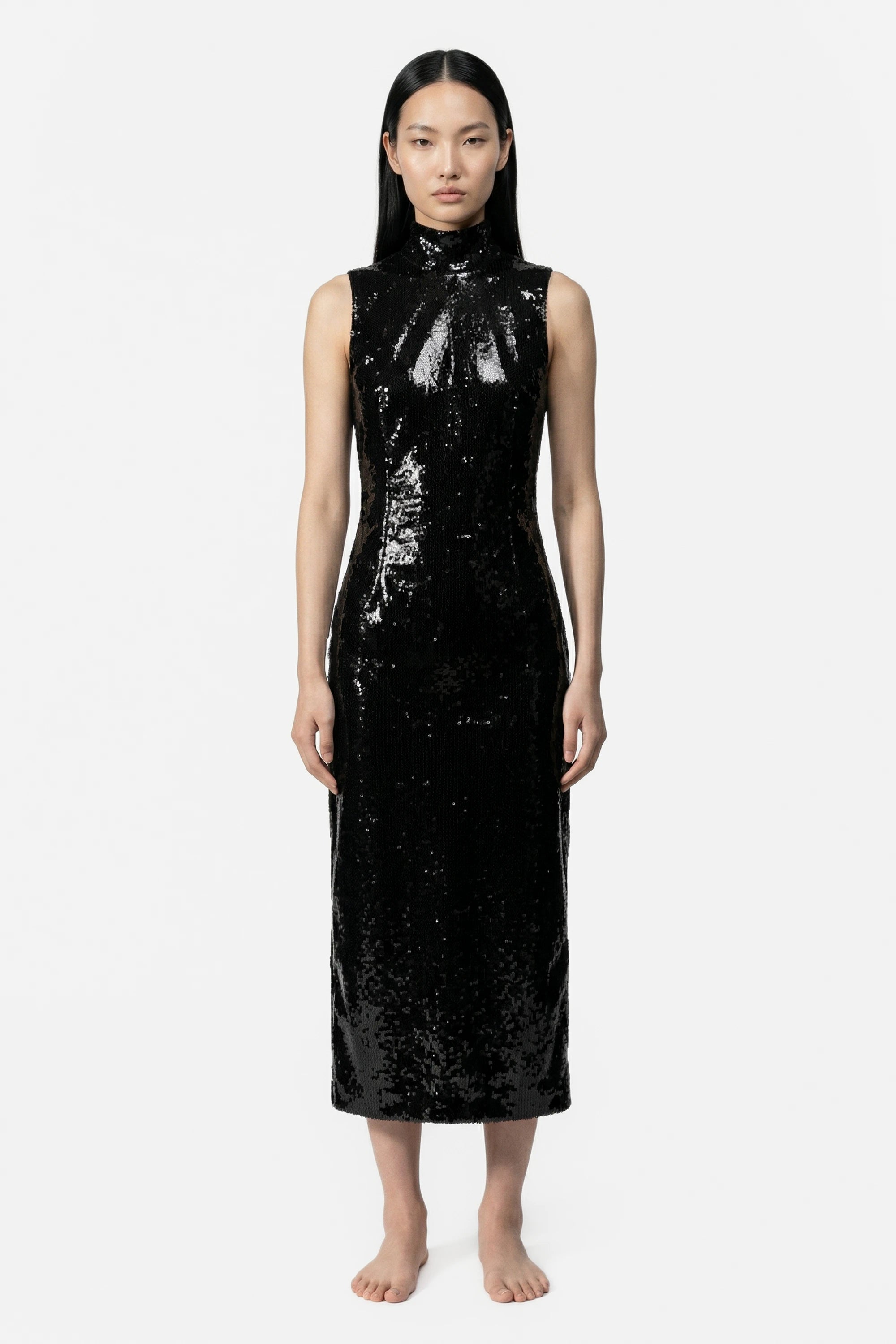 Black resin turtle neck dress