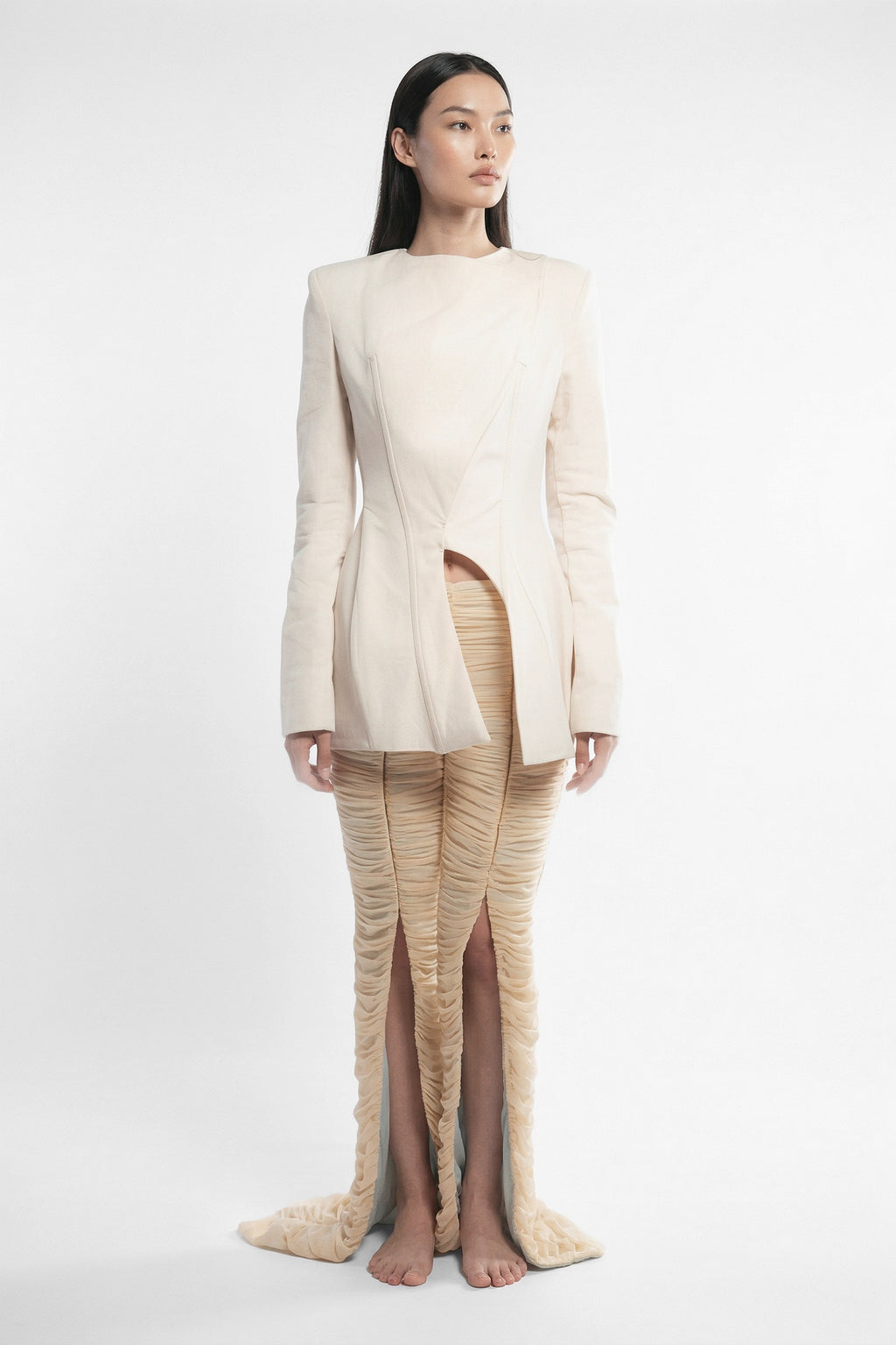 Structured Blazer & Draped Tulle Pants