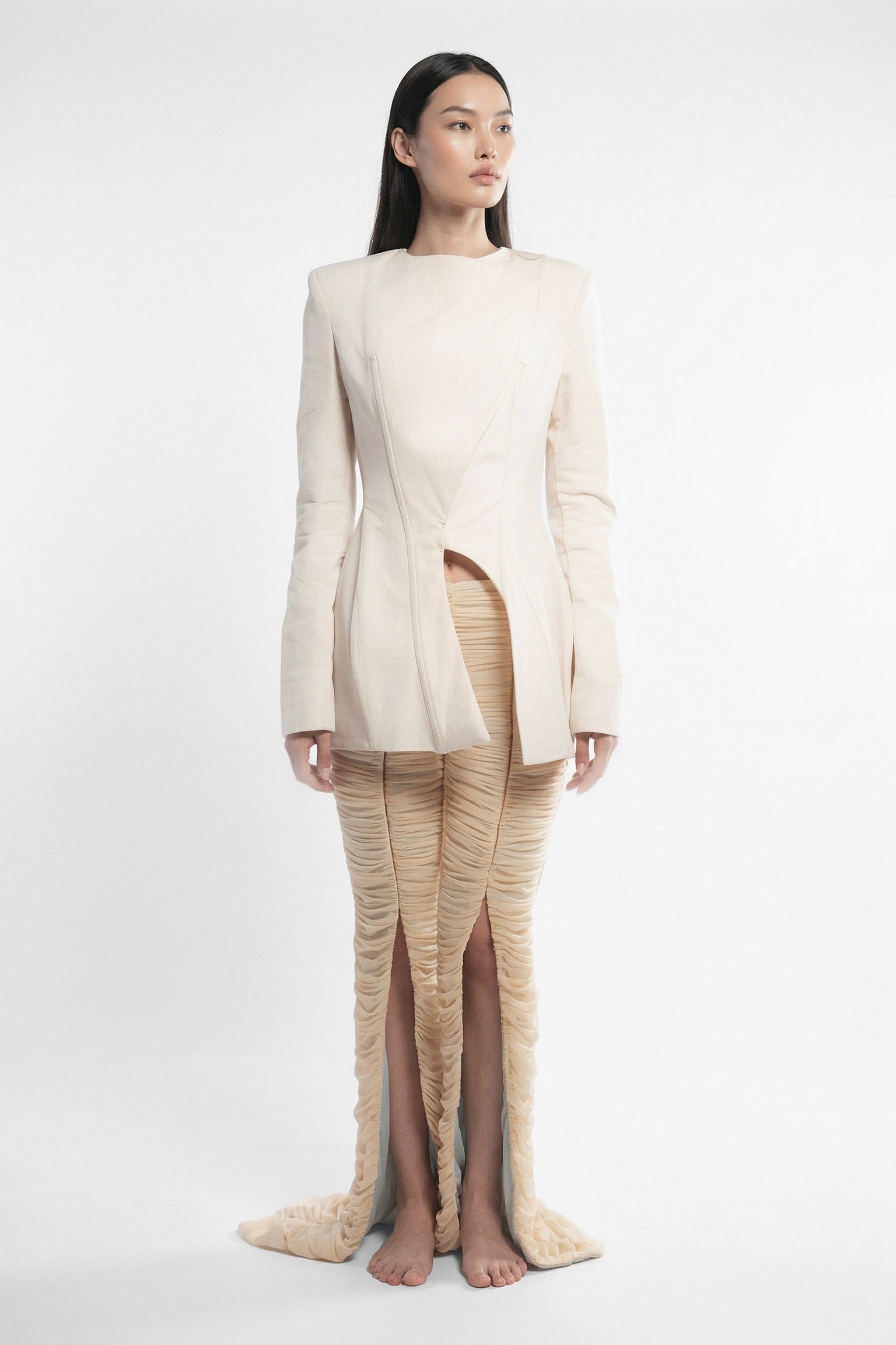 Structured Blazer & Draped Tulle Pants