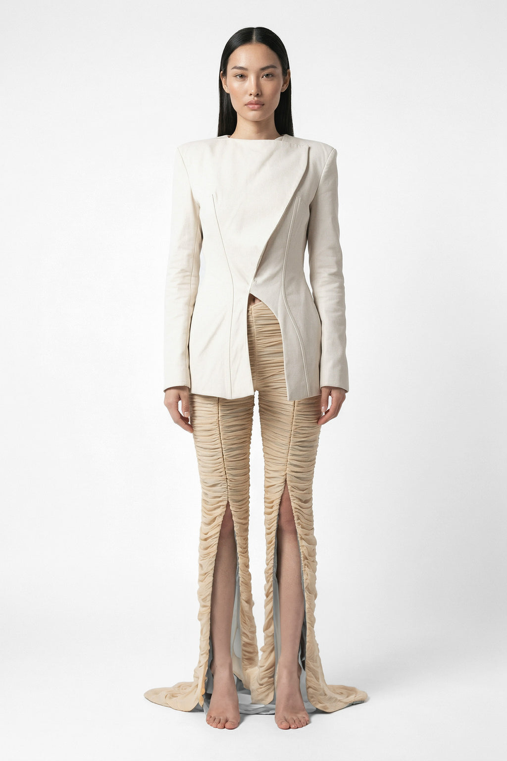 Structured Blazer & Draped Tulle Pants