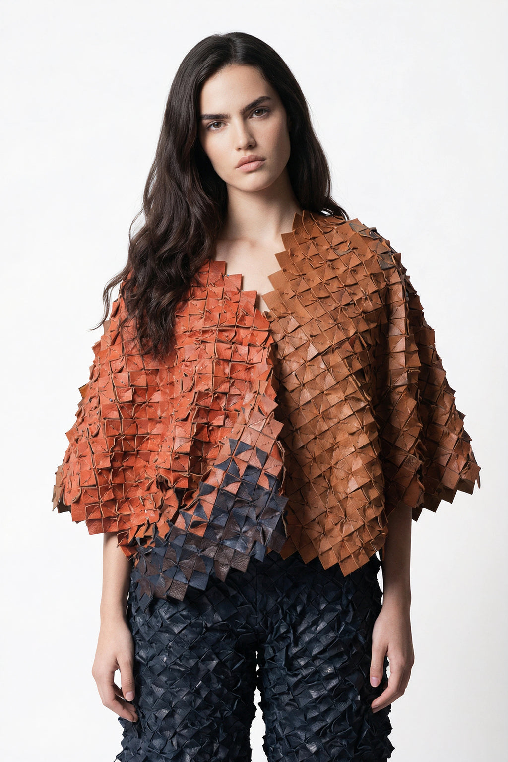 Modular Art Couture Ensemble in Reclaimed Leather