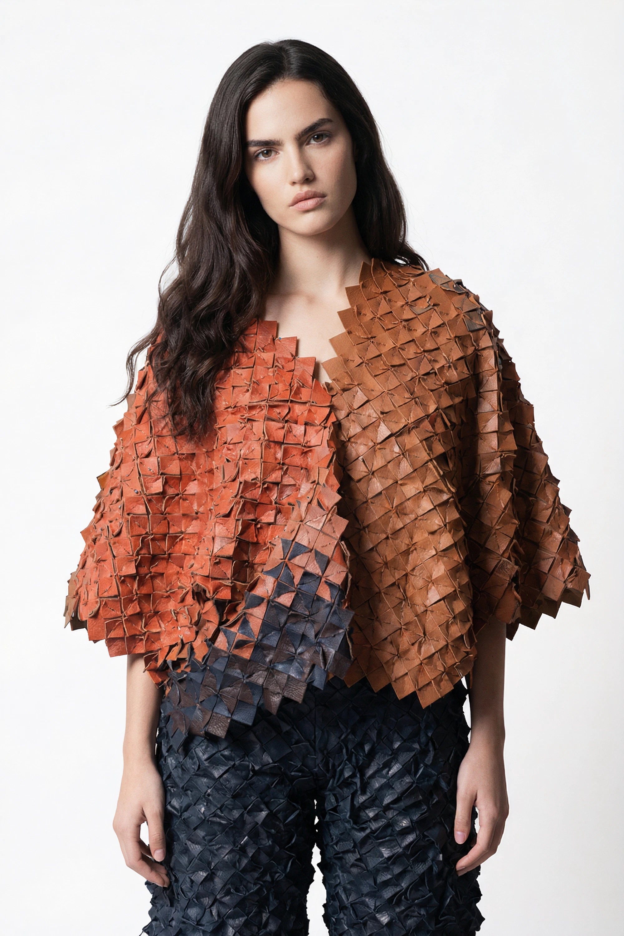 Modular Art Couture Ensemble in Reclaimed Leather