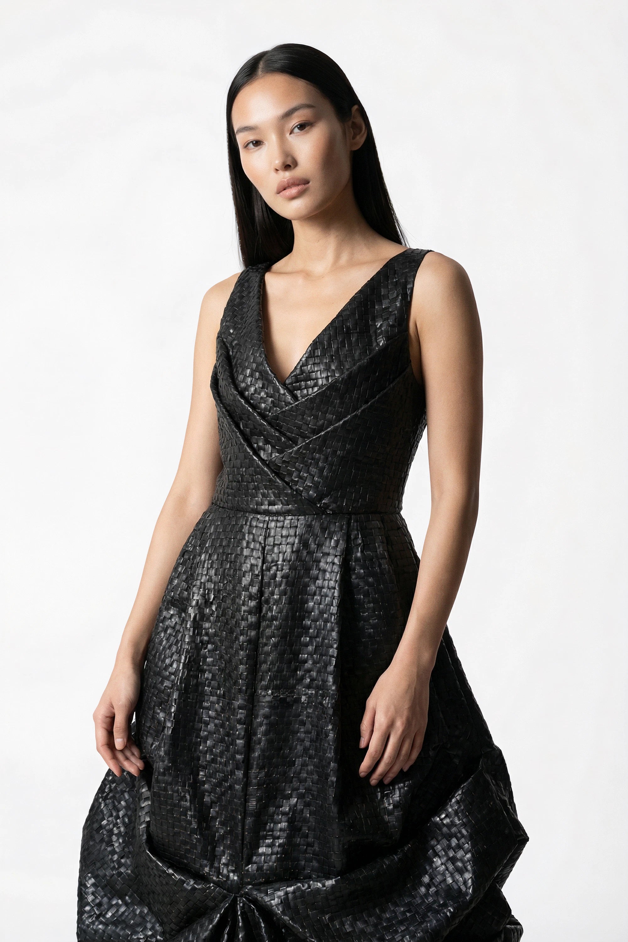 Black Modular Art Couture Dress in Post-Consumer Packaging