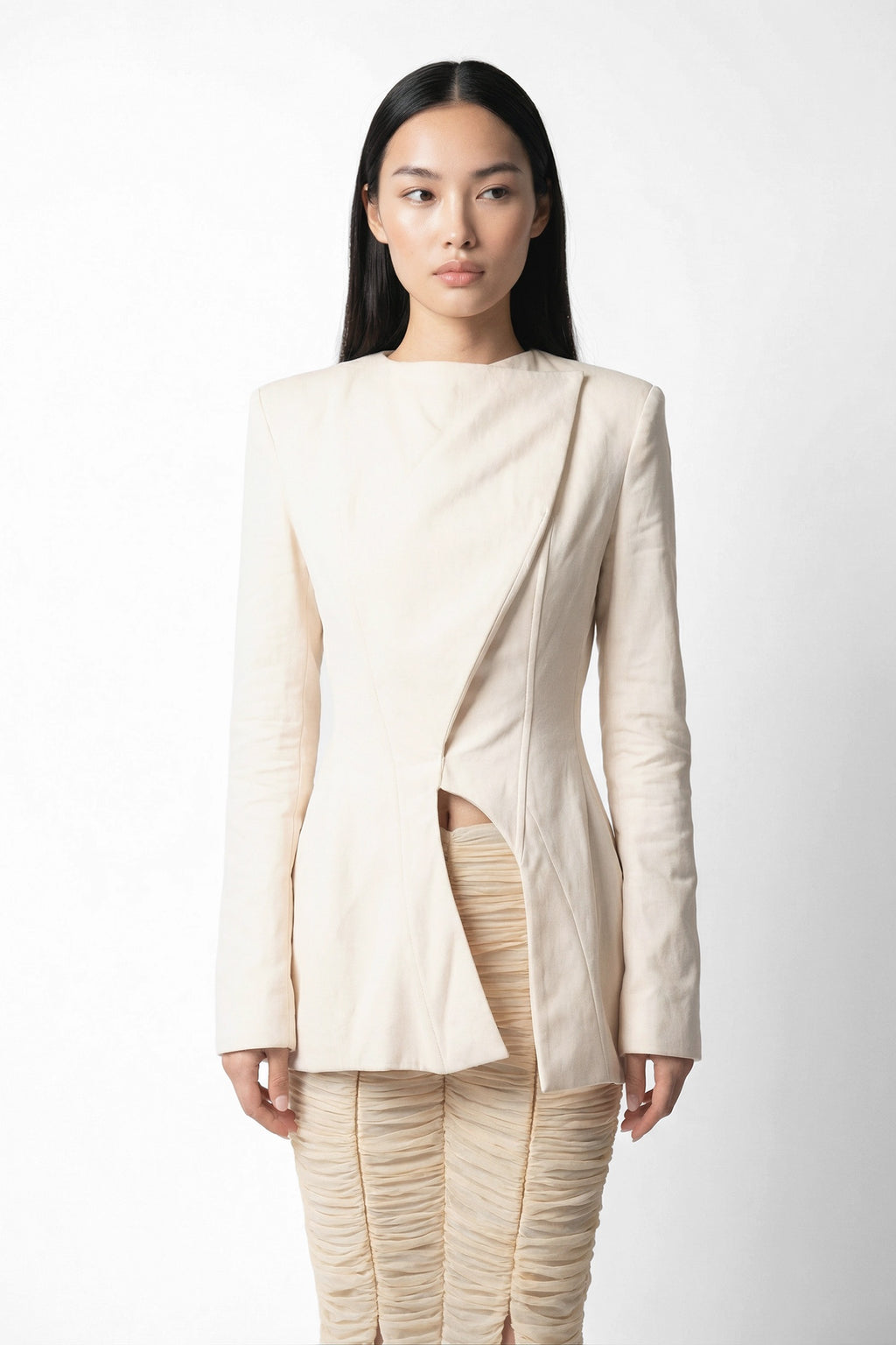 Structured Blazer & Draped Tulle Pants