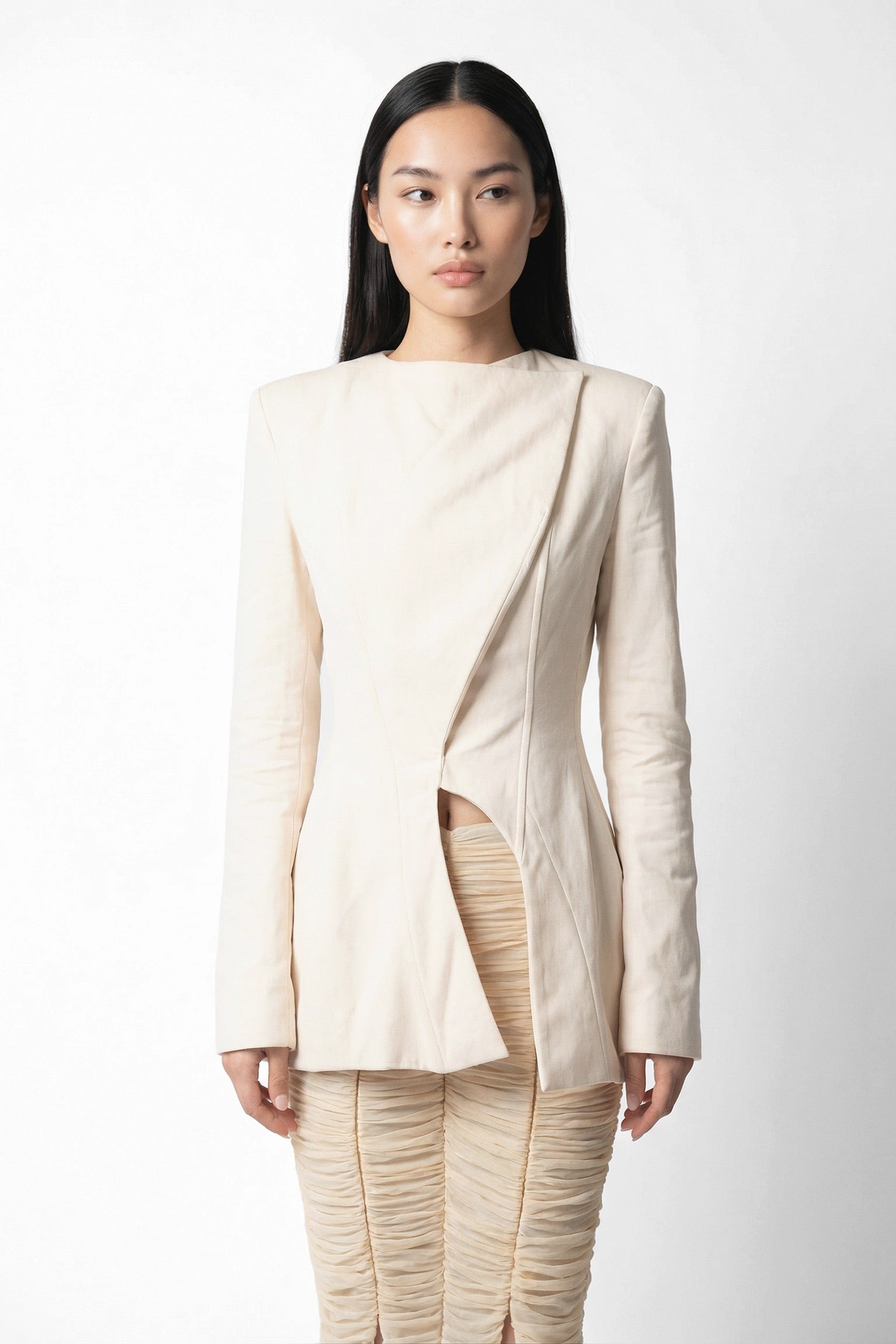 Structured Blazer & Draped Tulle Pants