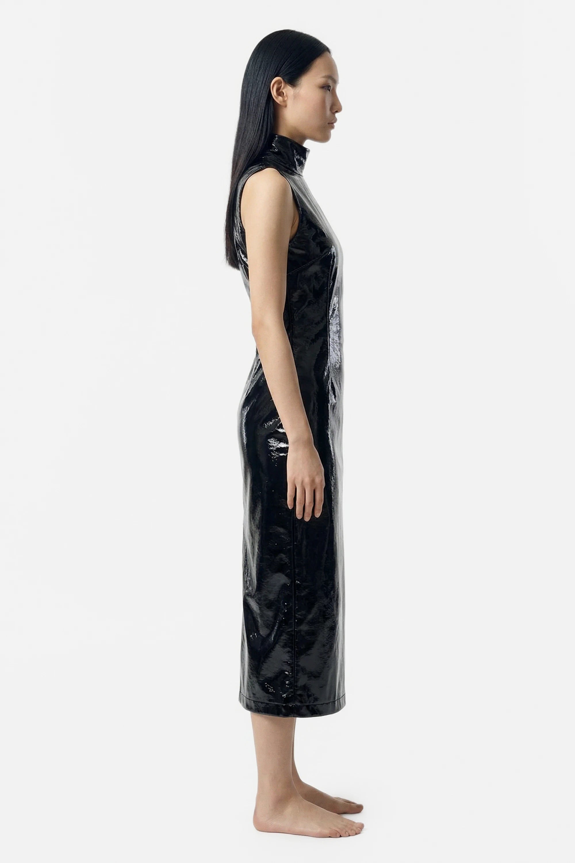 Black resin turtle neck dress
