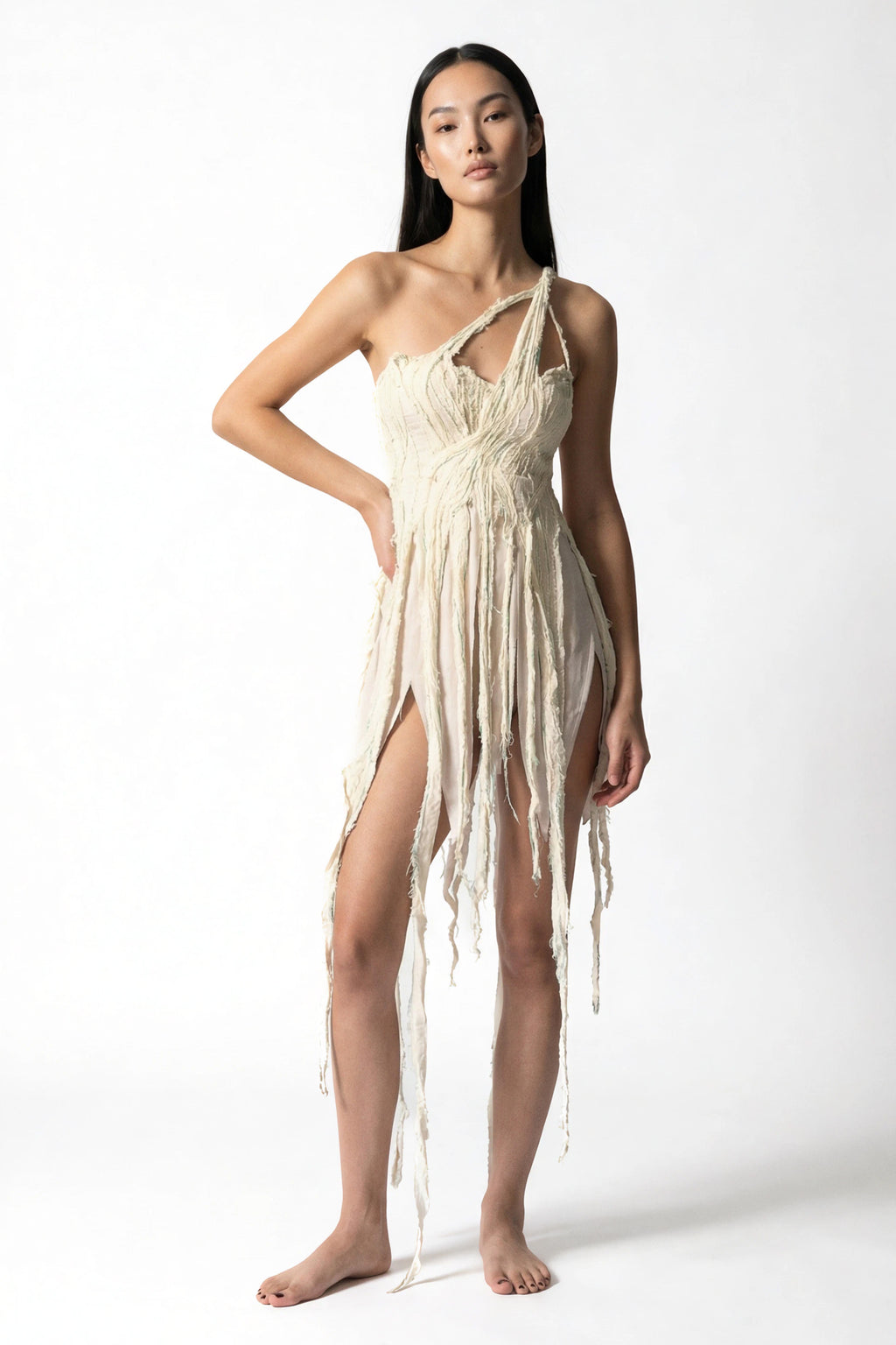 Drape Dress with Raw Strips