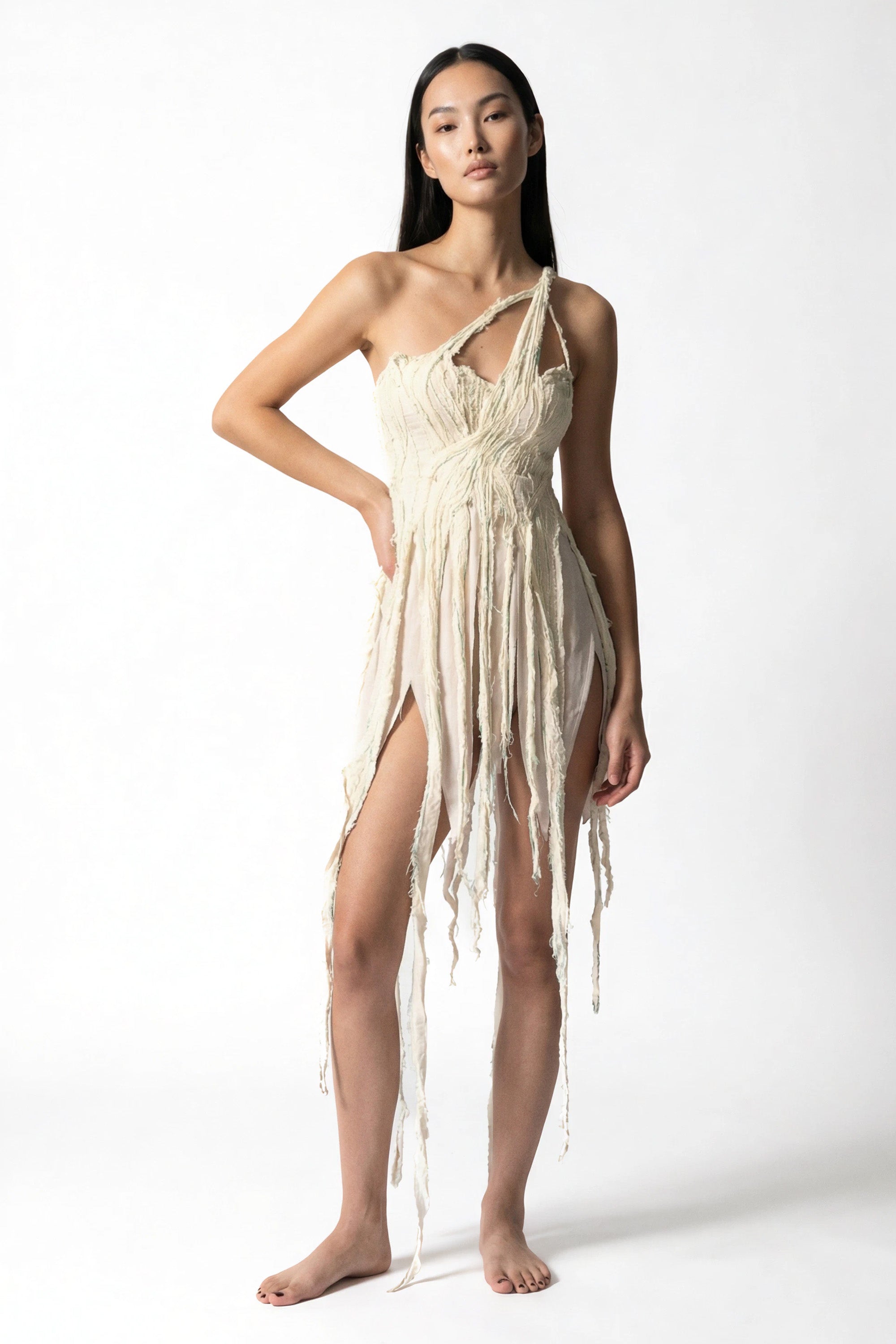 Drape Dress with Raw Strips