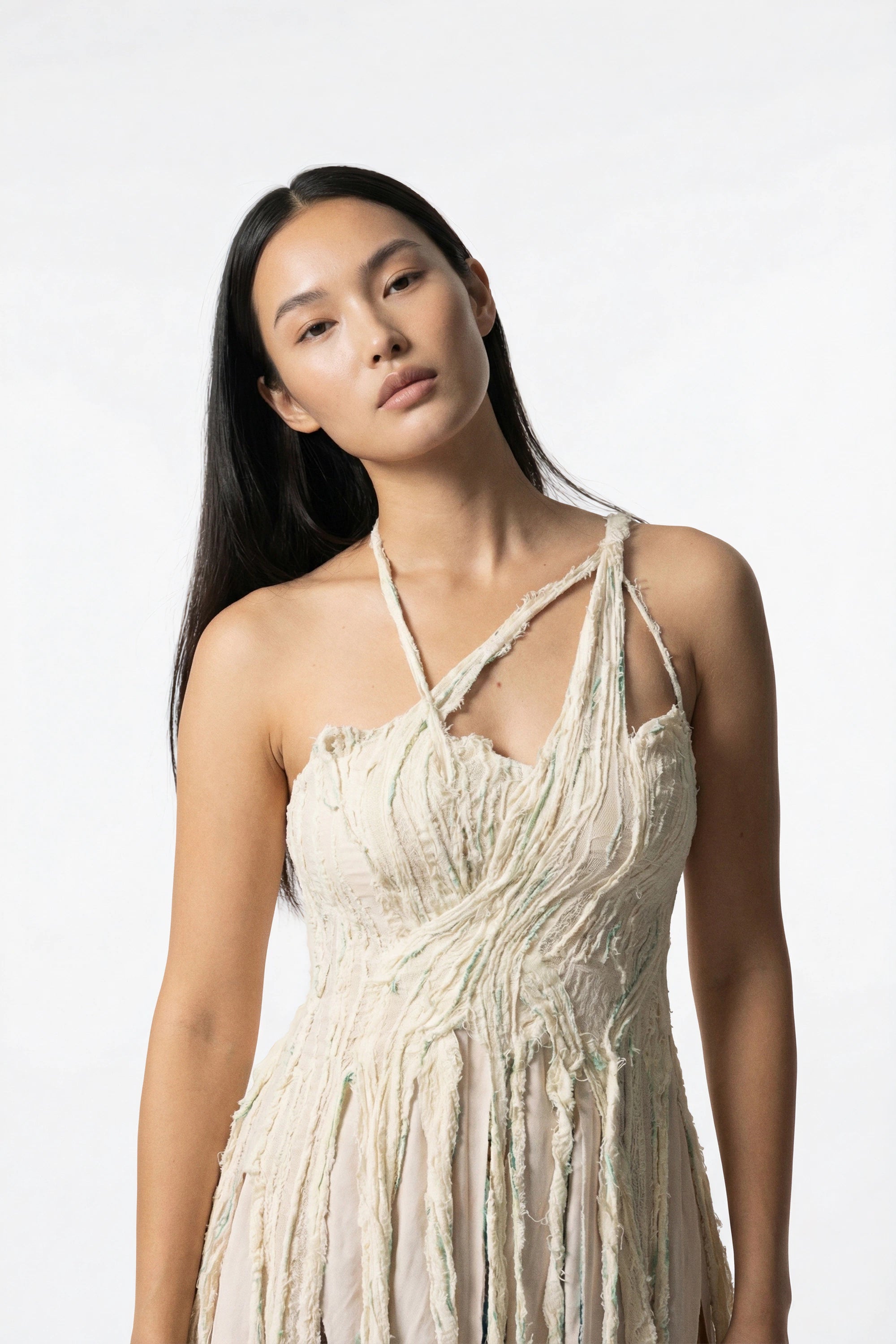 Drape Dress with Raw Strips