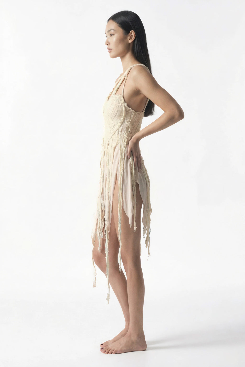 Drape Dress with Raw Strips