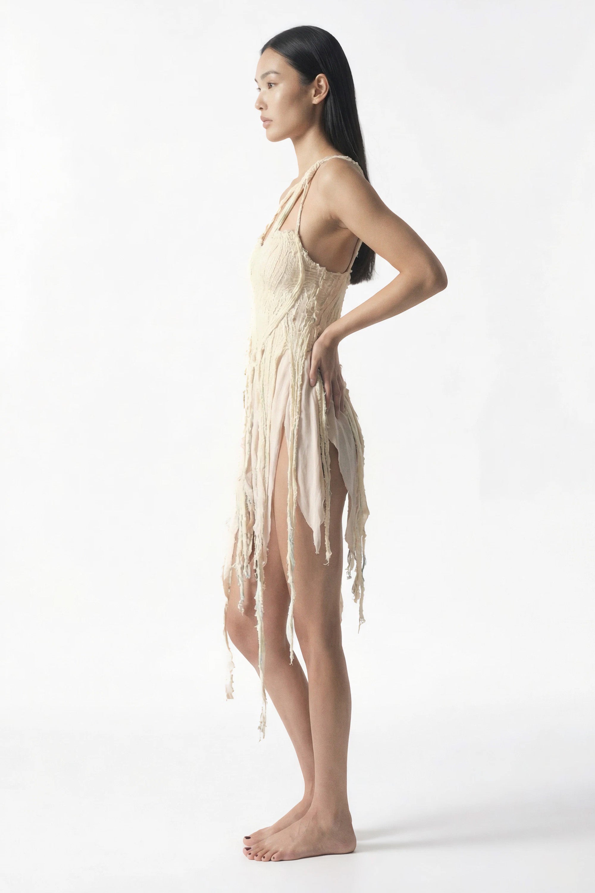 Drape Dress with Raw Strips
