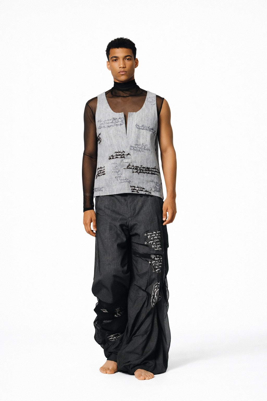 coordinated trousers and embroidered top